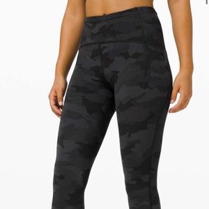 Lululemon Swift Speed 25" size 4 high waist leggings zip pocket black camo